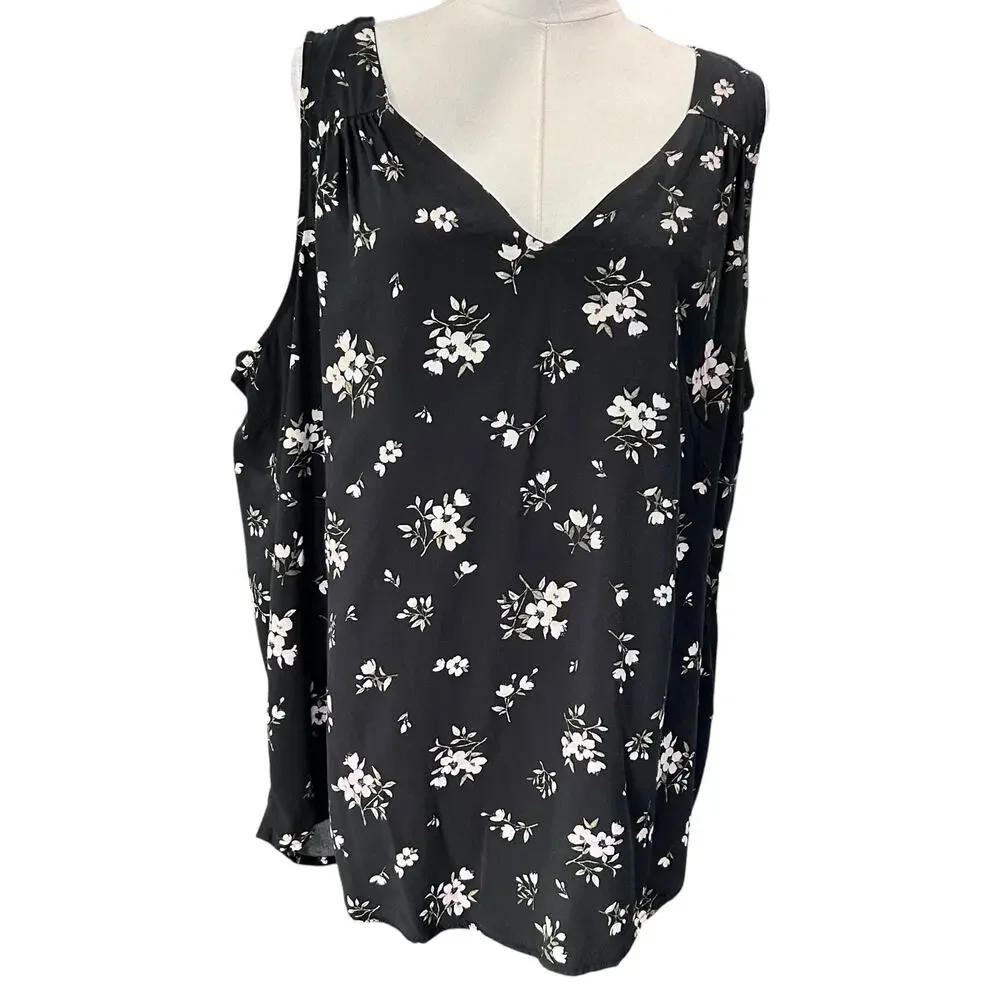 Old Navy Top Tank Black Floral Fairy Coquette Boho Keyhole Pleated XXL Summer - Picture 2 of 9